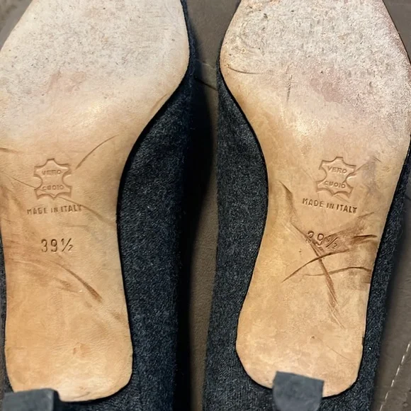 Manolo Blahnik Heels 39.5 Gray Wool Black Kitten Pump Women’s Career 9.5 - Picture 4 of 5